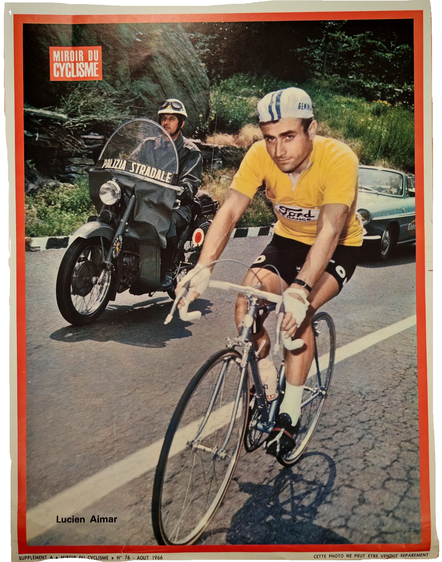 Miroir du Cyclisme cover: Lucien Aimar in yellow, followed by a police motorcycle